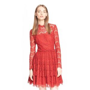 Lanvin red lace knee-length dress